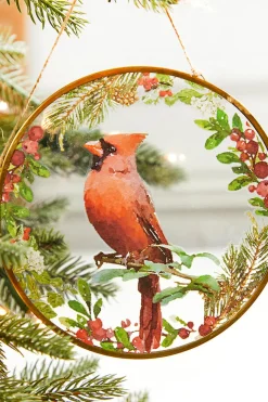 5" Glass Disc Cardinal Ornament