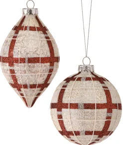 4"-5" Glass Forest Plaid Ball/Finial Ornament