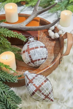 4"-5" Glass Forest Plaid Ball/Finial Ornament