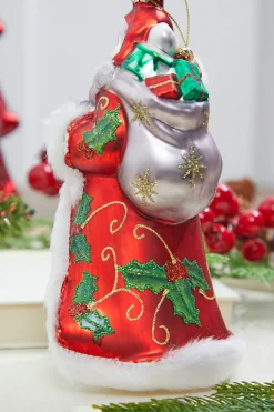 8" Glass Holly Days Santa Ornament