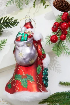 8" Glass Holly Days Santa Ornament