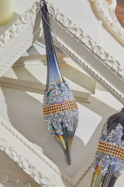 10" Glass Iridescent Jewel Finial Large Ornament