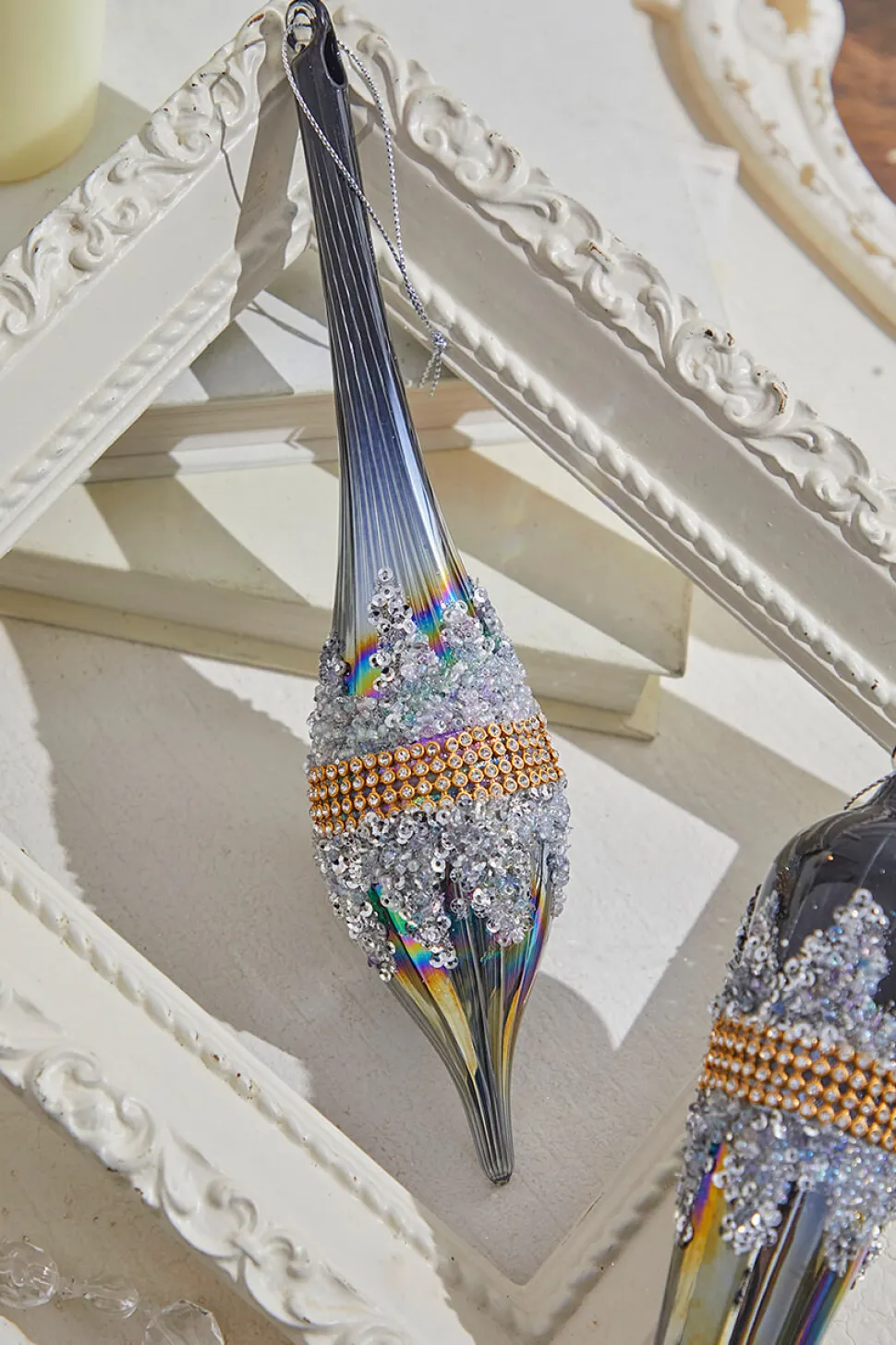 10" Glass Iridescent Jewel Finial Large Ornament