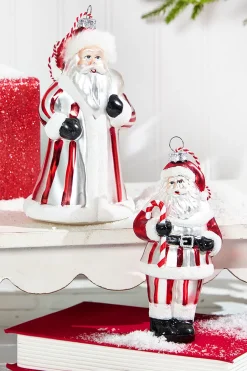Glass Santa Ornament in Striped Coat