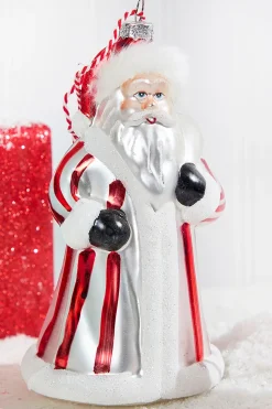 Glass Santa Ornament in Striped Coat