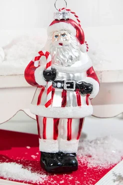 Glass Santa Ornament in Striped Coat