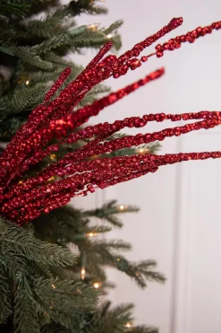 33” Glitter Cluster Berry Spray - Red