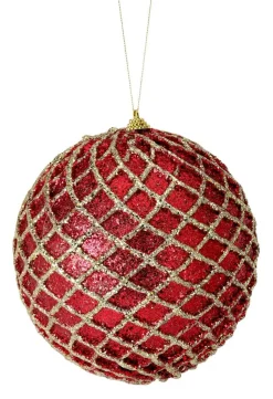 6” Glittered 2 Tone Net Ball Christmas Ornaments - Red/Gold