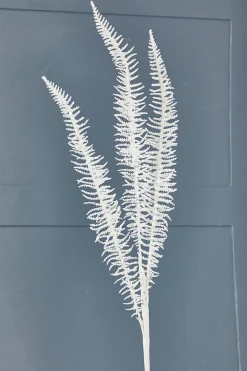 35" Glitter Fern Spray - White