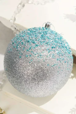 6" Glitter Hanger Ball - Silver