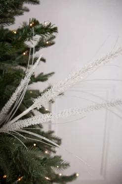 34” Glitter Mica Triple Spike Grass Spray - White