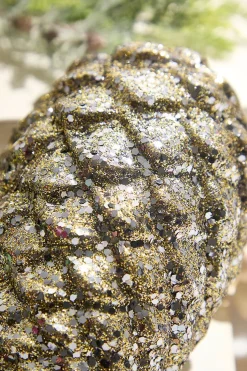 9" Glitter Pinecone with Hanger - Charcoal