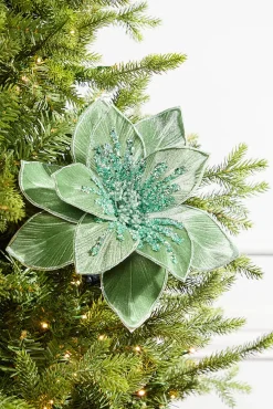22" Glitter Poinsettia Stem - Green