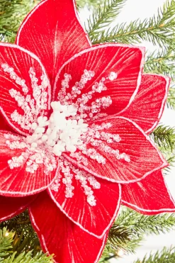 22" Glitter Red Poinsettia Stem