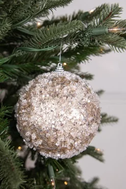 4.5” Glitter Sequin Iced Ball Christmas Ornament - Platinum