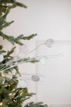33” Glitter Silver Dollar/Twig Spray Silver