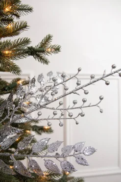 29” Glitter Smilax Berry Spray - Silver