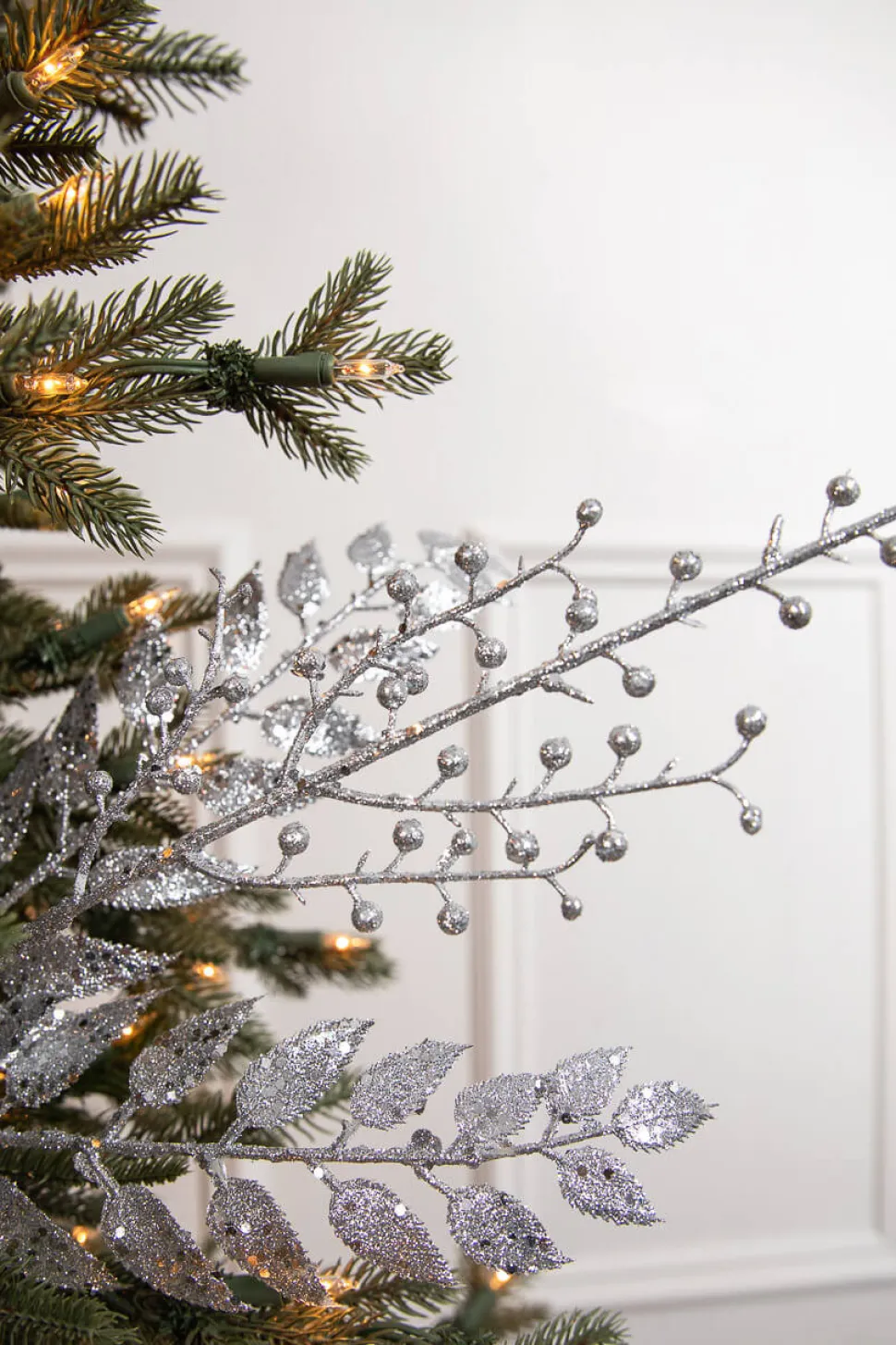29” Glitter Smilax Berry Spray - Silver