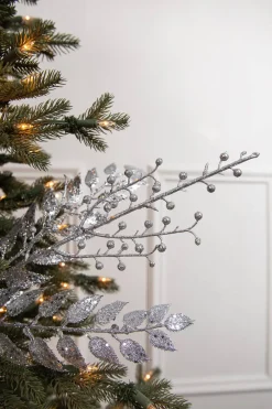 29” Glitter Smilax Berry Spray - Silver