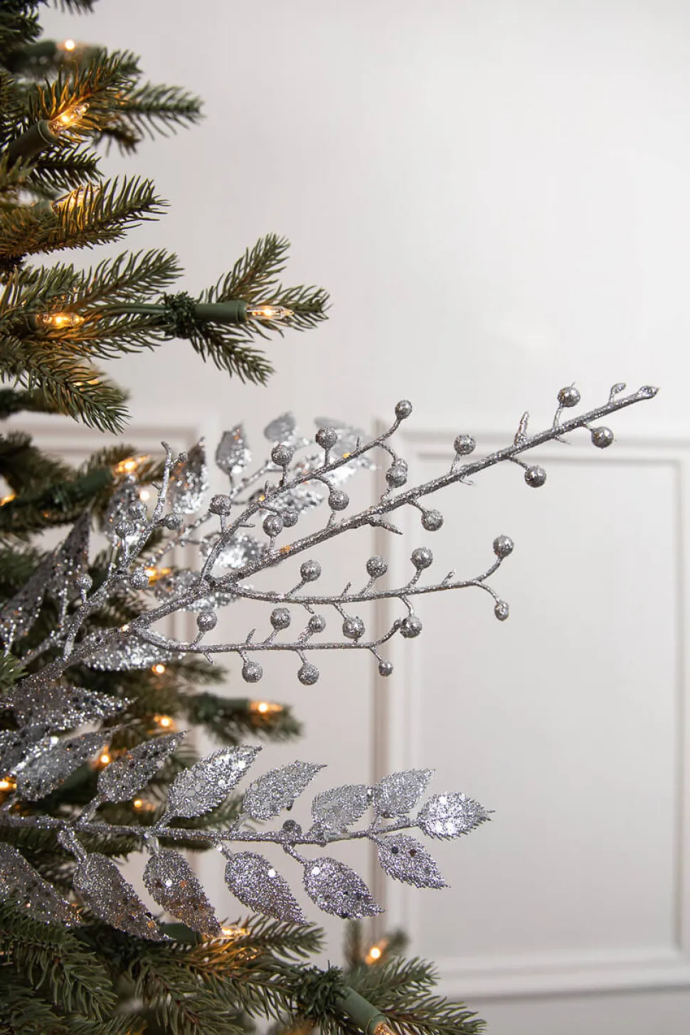 29” Glitter Smilax Berry Spray - Silver