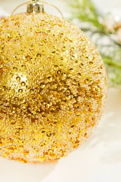 4" Gold Beaded Metallic Ball Ornament