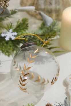 4" Golden Etched Laurel Glass Ornament