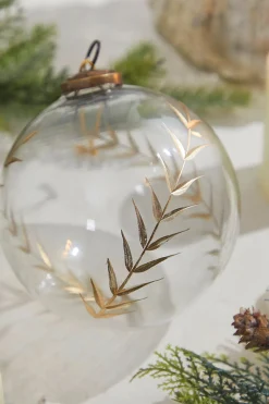 5" Golden Etched Laurel Glass Ornament