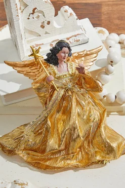 9" Gold Fabric Flying Black Angel Ornament