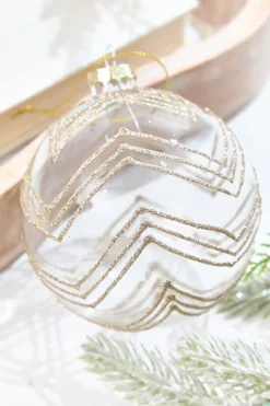 5" Gold Glitter Art Deco Glass Ornament