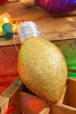 7" Gold Glitter Light Bulb Ornament