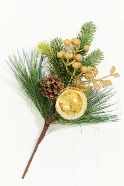 14.5" Gold Glitter Pinecone Ornament Spray