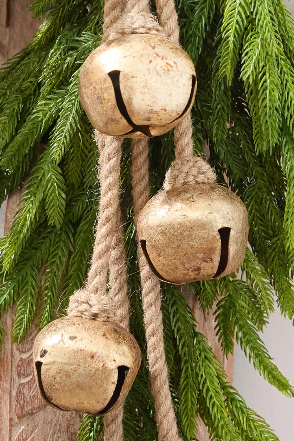 17" Gold Iron Jingle Bell & Jute Rope Ornament