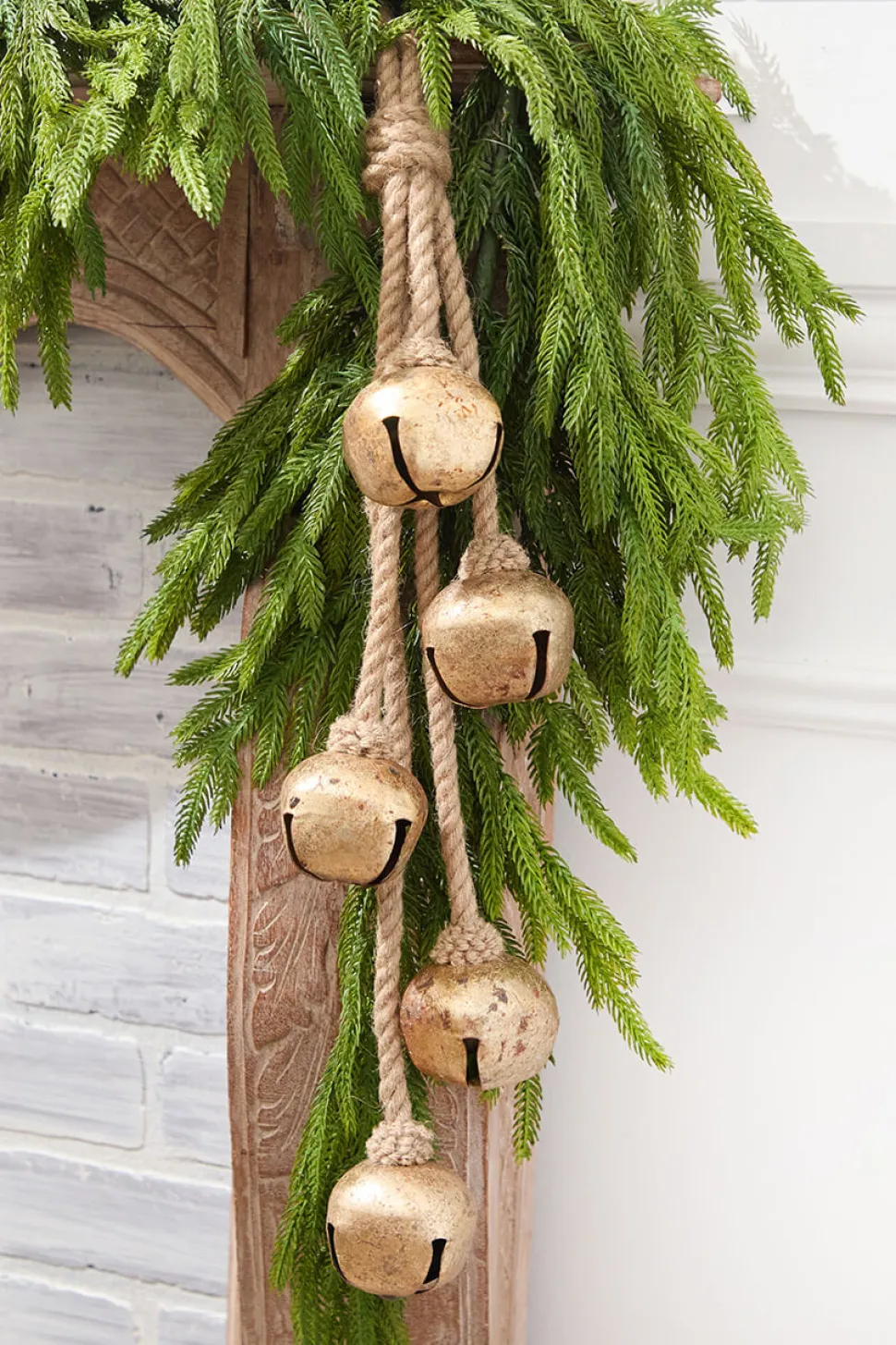 17" Gold Iron Jingle Bell & Jute Rope Ornament