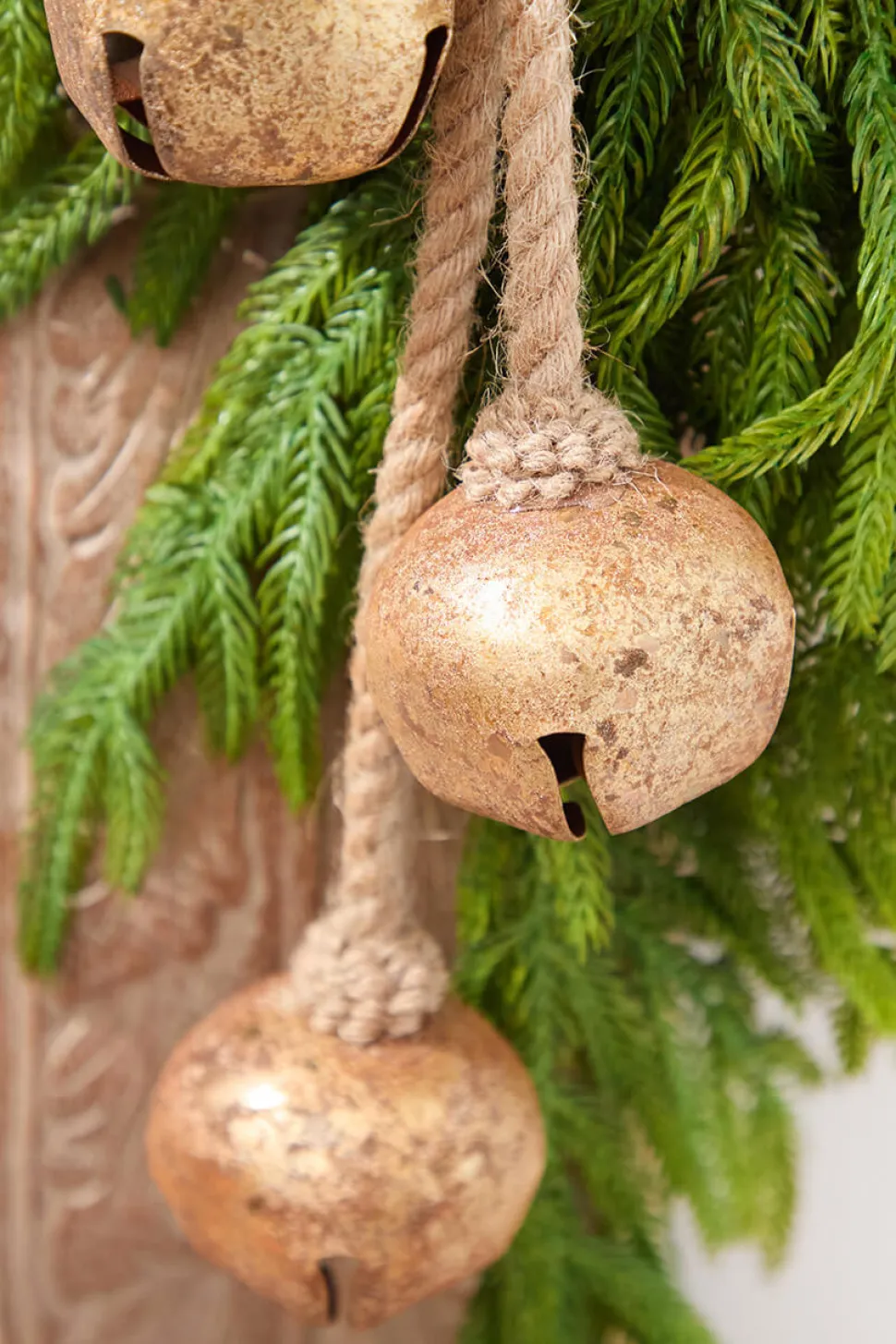 18" Gold Iron Jingle Bells & Jute Rope Ornament