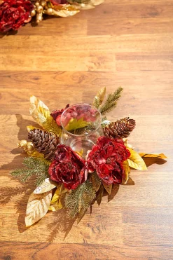 14" Gold Peony Laurel Candle Holder