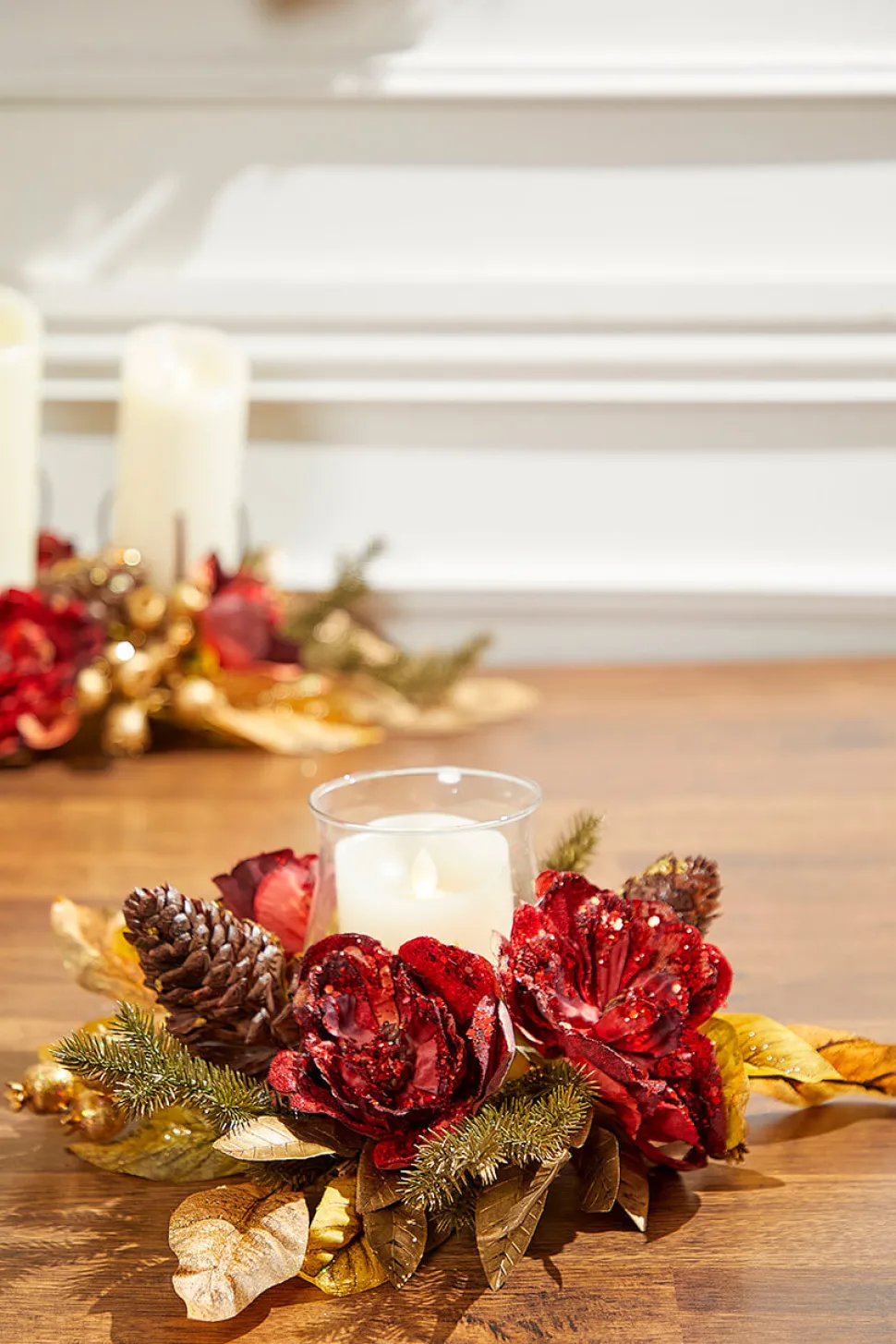 14" Gold Peony Laurel Candle Holder