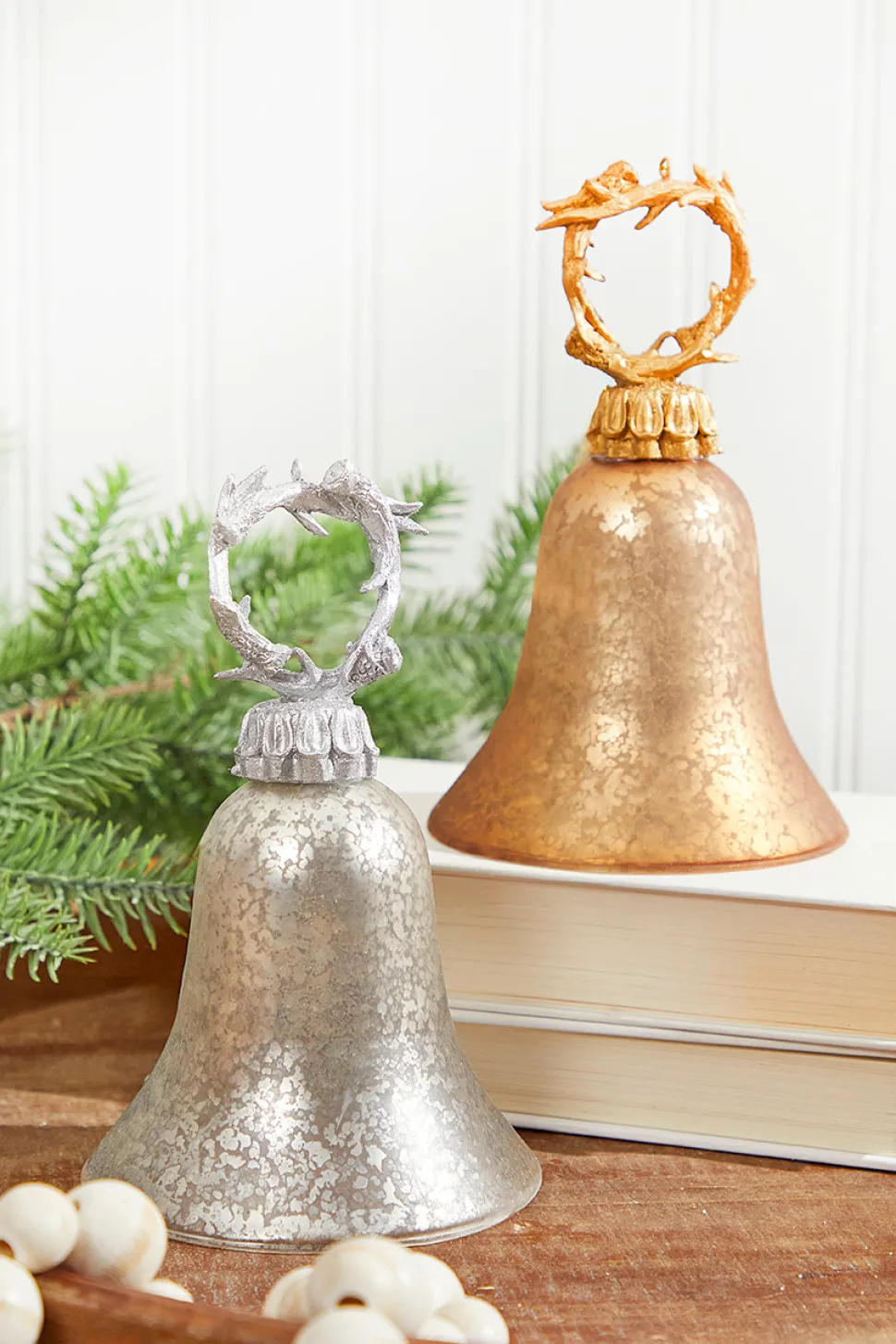 7" Gold/Silver Antler Bell Glass Ornament