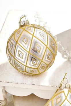4" - 5.5" Gold & Silver Glass Diamond Ornament