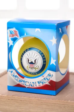 3.25" Gold U.S. Navy Logo & Hymn Glass Ball Ornament
