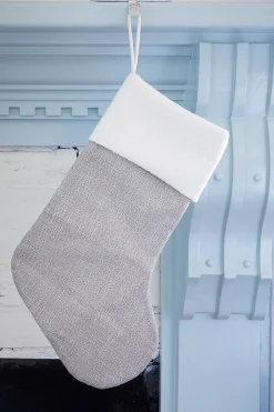 Gray Stocking with White Quilt Trim
