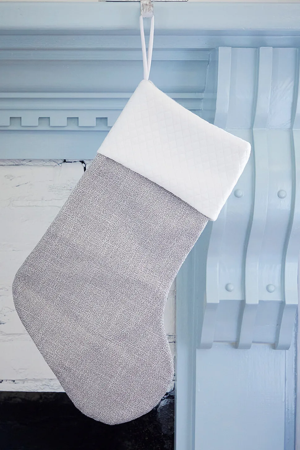 Gray Stocking with White Quilt Trim