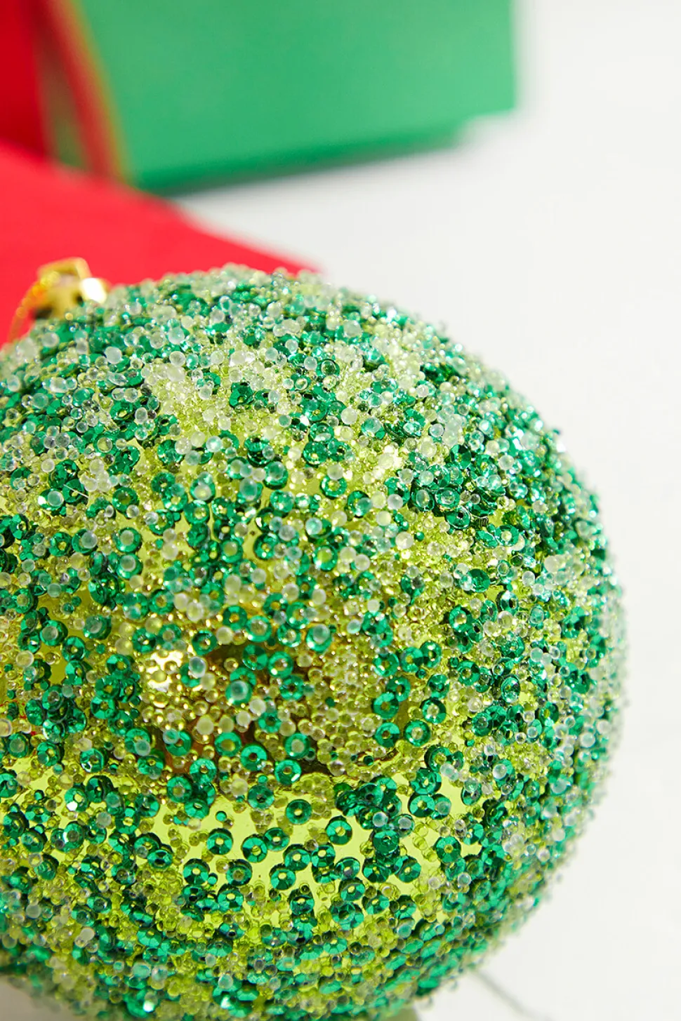 4" Green Beaded Metallic Ball Ornament
