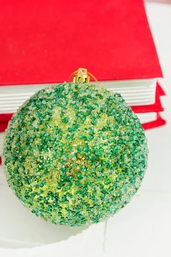 4" Green Beaded Metallic Ball Ornament