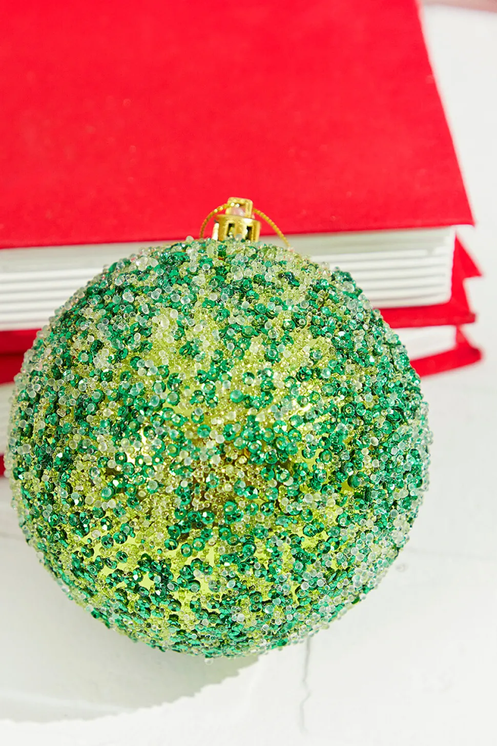 4" Green Beaded Metallic Ball Ornament
