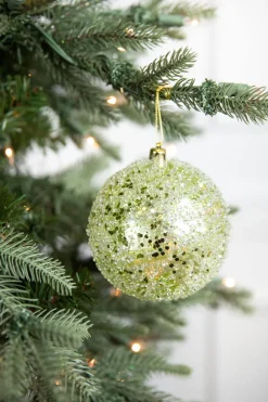 4” Green Clear Swirl Iced Ball Ornament