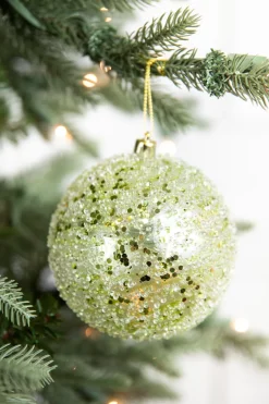 4” Green Clear Swirl Iced Ball Ornament