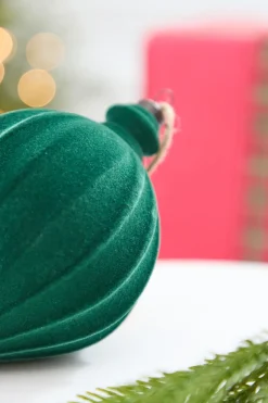6" Green Flocked Finial Ball Ornament
