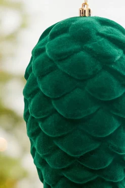 9" Green Flocked Pinecone Ornament