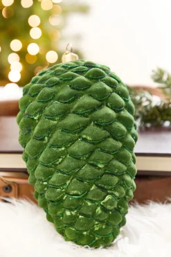 8.5" Green Flocked Pinecone Ornament