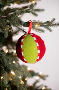 4.5” Green & Red Christmas Felt Ball Ornament